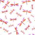 Dragonfly childish seamless pattern. Spring clothes fabric print with darning-needle insects.