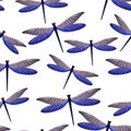 Dragonfly childish seamless pattern. Spring dress textile print with darning-needle insects.