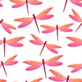 Dragonfly childish seamless pattern. Summer clothes fabric print with darning-needle insects.