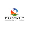 Dragonfly With Colorful Sky Horizon Logo Symbol