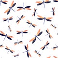 Dragonfly cool seamless pattern. Spring clothes textile print with darning-needle insects. Garden