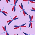 Dragonfly cool seamless pattern. Summer clothes textile print with darning-needle insects. Flying