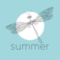 Dragonfly, damselfly line art vector illustration