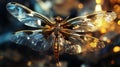 dragonfly in the dark with golden lights