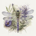 Dragonfly Dreamscape: A Vintage-style Watercolor - Generative AI