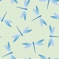 Dragonfly flat seamless pattern. Summer clothes textile print with darning-needle insects. Isolated