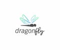 Dragonfly in flight logo design. Damselfly with colorful wings vector design