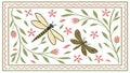Dragonfly and flowers border, vibrant nature frame design, vector design Generative AI Royalty Free Stock Photo