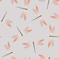 Dragonfly funky seamless pattern. Repeating clothes textile print with darning-needle insects.