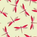 Dragonfly funky seamless pattern. Spring clothes fabric print with darning-needle insects. Close up