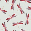 Dragonfly funky seamless pattern. Summer dress textile print with darning-needle insects. Graphic