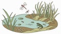 Dragonfly gracefully hovers above a tranquil pond with reeds and lily pads vector design Generative AI