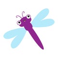 Dragonfly icon. Cute cartoon kawaii funny baby character. Violet color. Blue wings dragon fly Insect collection. Smiling face, Royalty Free Stock Photo