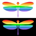 Dragonfly icon. Striped isolated element of rainbow colors on a white and black background. Vector illustration Royalty Free Stock Photo