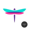 Dragonfly insect creative transparent logo. Fly symbol with owerlay colorful wings.