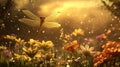 Dragonfly in magical sunset meadow Royalty Free Stock Photo