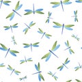 Dragonfly minimal seamless pattern. Repeating clothes fabric print with darning-needle insects.