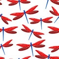 Dragonfly minimal seamless pattern. Repeating dress textile print with darning-needle insects.