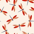 Dragonfly minimal seamless pattern. Spring dress fabric print with darning-needle insects. Graphic