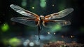 A dragonfly with orange and black wings flying in the air, AI Royalty Free Stock Photo