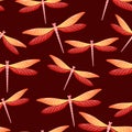 Dragonfly ornamental seamless pattern. Spring clothes textile print with darning-needle insects.