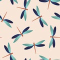 Dragonfly ornamental seamless pattern. Summer clothes textile print with damselfly insects.