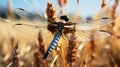 A dragonfly on a reed. Generative AI.
