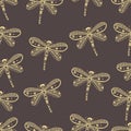 Dragonfly seamless nature pattern. Hand drawn