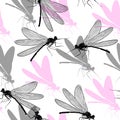 Dragonfly seamless pattern illustration. insects background
