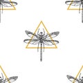 Dragonfly. Seamless Pattern Of Insects On White Background. Vector Design