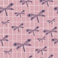 Dragonfly seamless pattern on lines background. Cute hand drawn dragonflies wallpaper Royalty Free Stock Photo