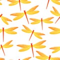 Dragonfly simple seamless pattern. Spring dress textile print with darning-needle insects. Close up