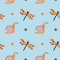 Dragonfly and snail pattern