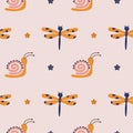 Dragonfly and snail pattern