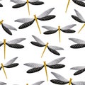 Dragonfly trendy seamless pattern. Summer clothes fabric print with darning-needle insects.