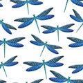Dragonfly trendy seamless pattern. Summer dress textile print with darning-needle insects. Close up