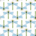 Dragonfly vector seamless pattern for textile design, wallpaper, wrapping paper Royalty Free Stock Photo