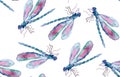 Dragonfly watercolor abstract seamless pattern