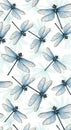 Dragonfly Watercolor Pattern on White Royalty Free Stock Photo