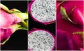 Dragonfruit close-up Collage on black background