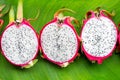 Dragonfruit or pitahaya on banana leaf