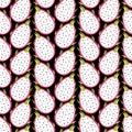 Dragonfruit seamless pattern. Tropical exotic organic pitaya fruit for print.