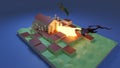 Dragons attacking a city castle. 3d illustration