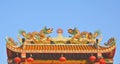 Dragons on the Chinese temple roof. Royalty Free Stock Photo