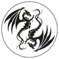 Dragons in a circle - Dragon symbol tattoo, black and white vector illustration