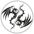 Dragons in a circle - Dragon symbol tattoo, black and white vector illustration