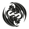 Dragons entwined in a circle - Dragon symbol, black and white illustration vector