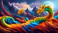 Dragons fantasy lanscape background - Generative AI Royalty Free Stock Photo