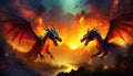 dragons in fire storm Royalty Free Stock Photo