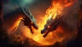 dragons in fire storm Royalty Free Stock Photo
